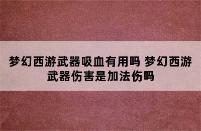 梦幻西游武器吸血有用吗 梦幻西游武器伤害是加法伤吗